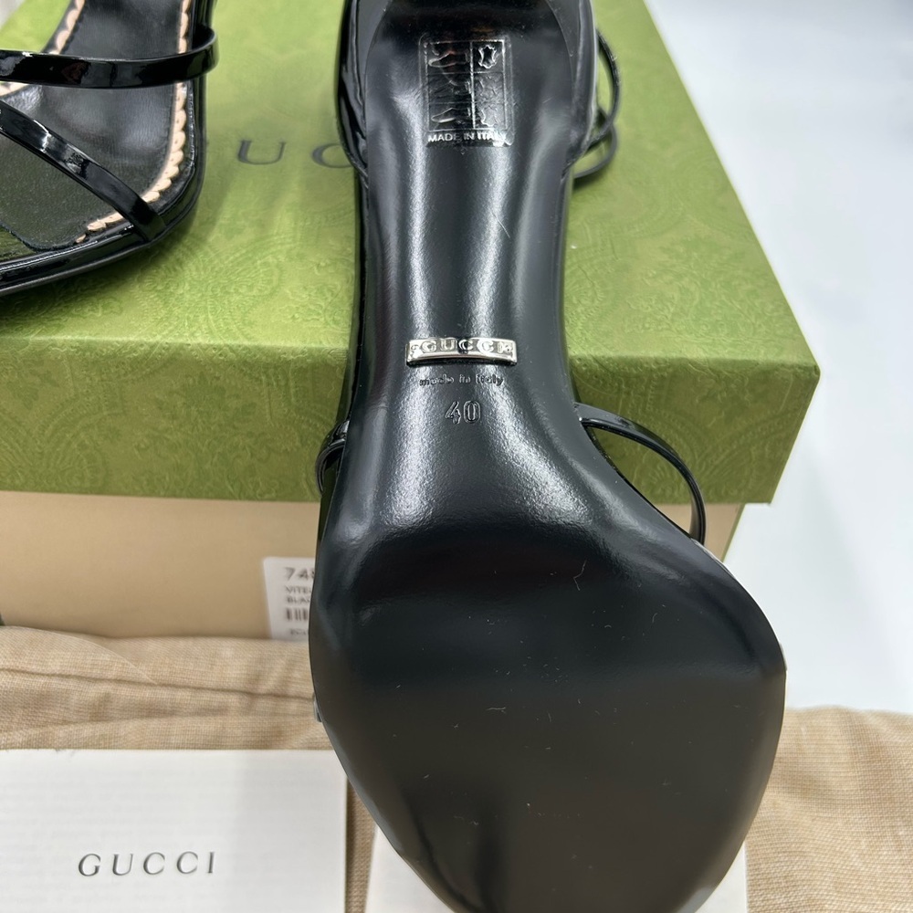 Women's Gucci, patent leather ankle strap, heeled sandals size 40 made in Italy - Picture 10 of 12